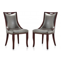 Manhattan Comfort DC002-SV Emperor Silver and Walnut Faux Leather Dining Chair (Set of Two)